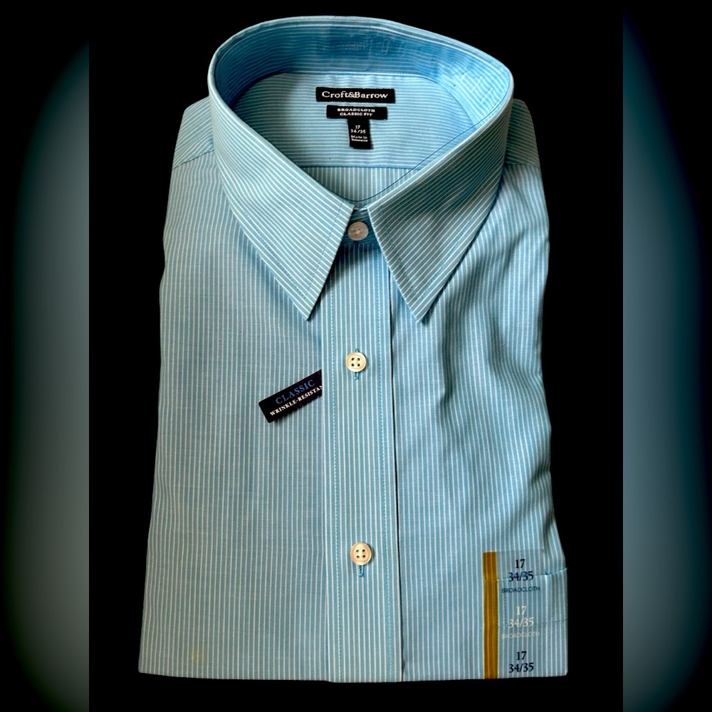NWT Men’s Croft & Barrow Dress Shirt Broadcloth Classic Fit Size 17 34/35